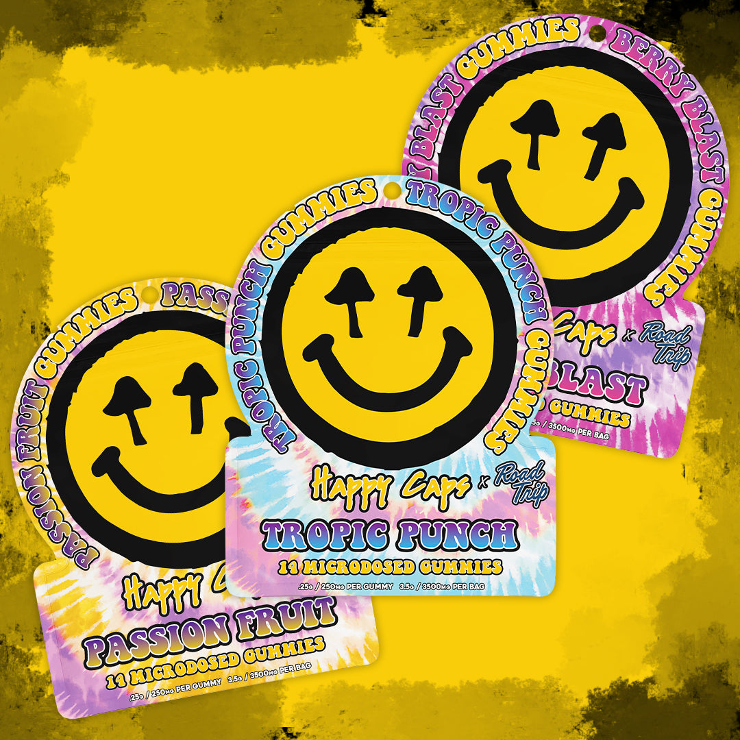 Happy Caps® x Road Trip - MICRODOSED Gummies + Functional Mushrooms - Tropic Punch