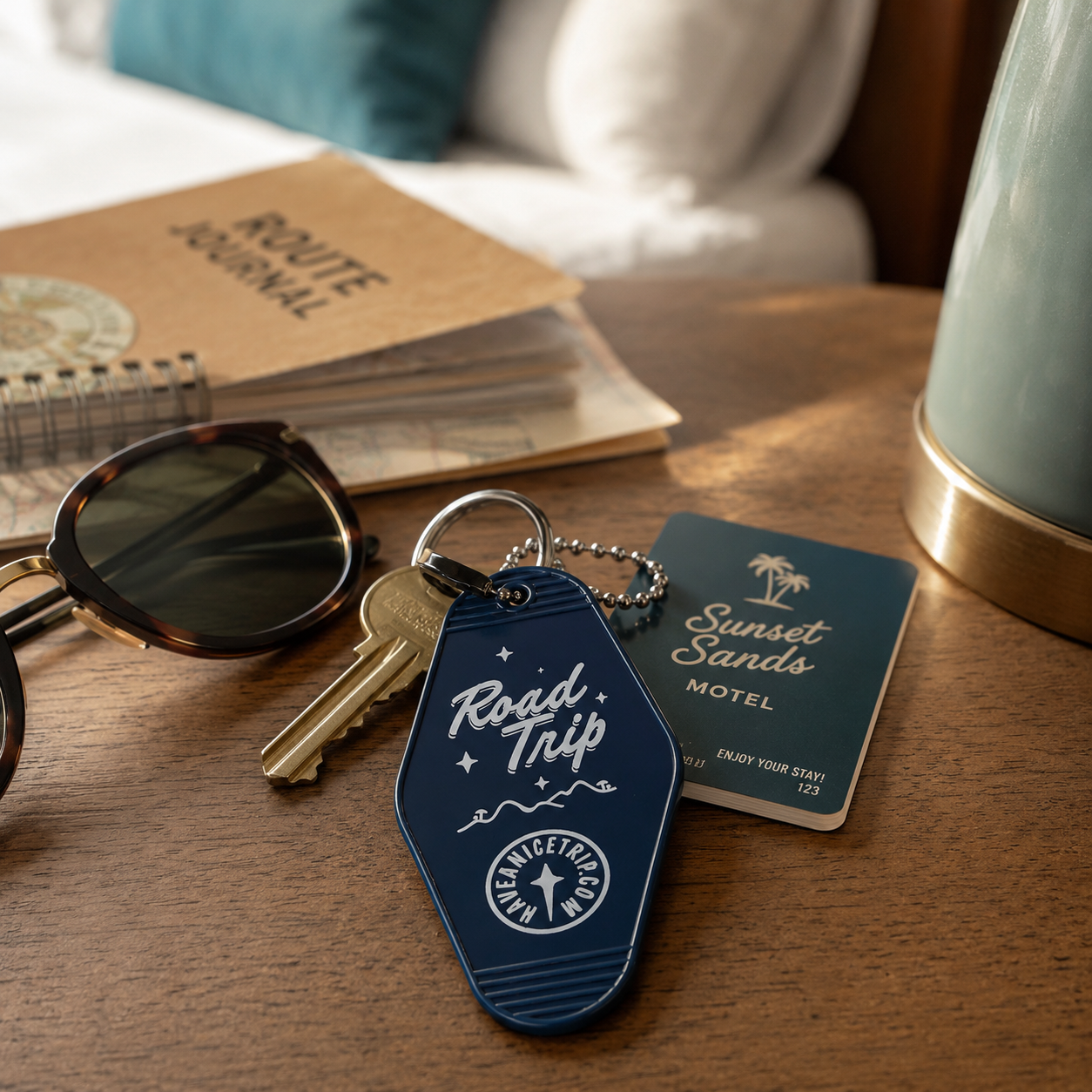 Road Trip Vintage Hotel Key Style Keychain