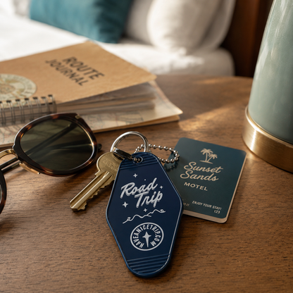Road Trip Vintage Hotel Key Style Keychain